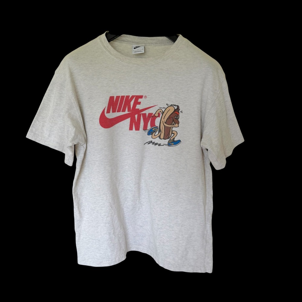 Nike NYC Running Hot Dog T-Shirt Small Heather Gray Short Sleeve